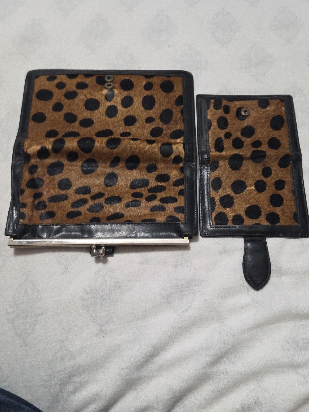 Leopard Print Leather Wallet Set - Brown and Black